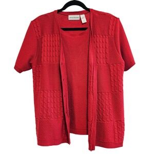 VTG‎ Alfred Dunner Red Knit Cardigan Sweater Twin Set Short Sleeve XL